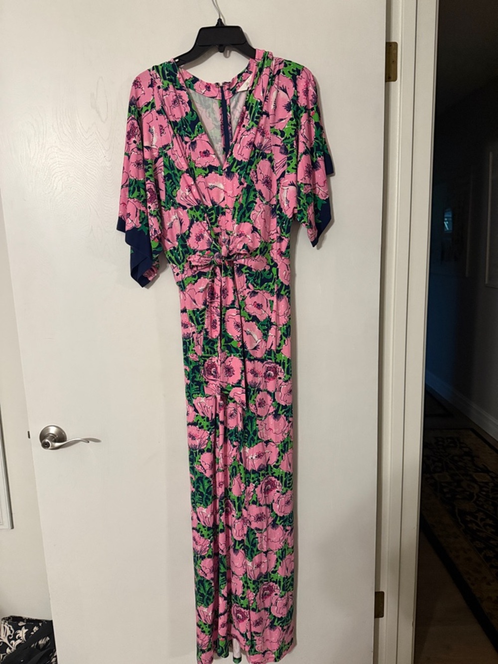 Lilly Pulitzer Pink & Green Floral V-Neck Maxi Dress